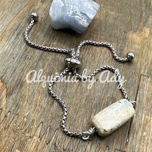 Larimar /statement beaded bracelet/maximalist silver adjustable rope